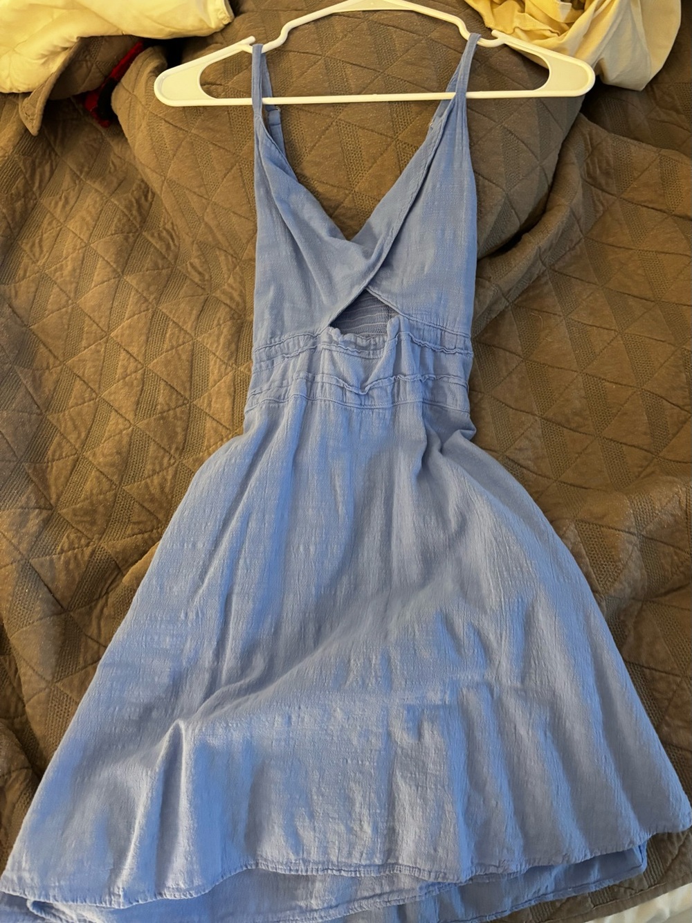 Light Blue V-Back Mini Dress with Spaghetti Straps